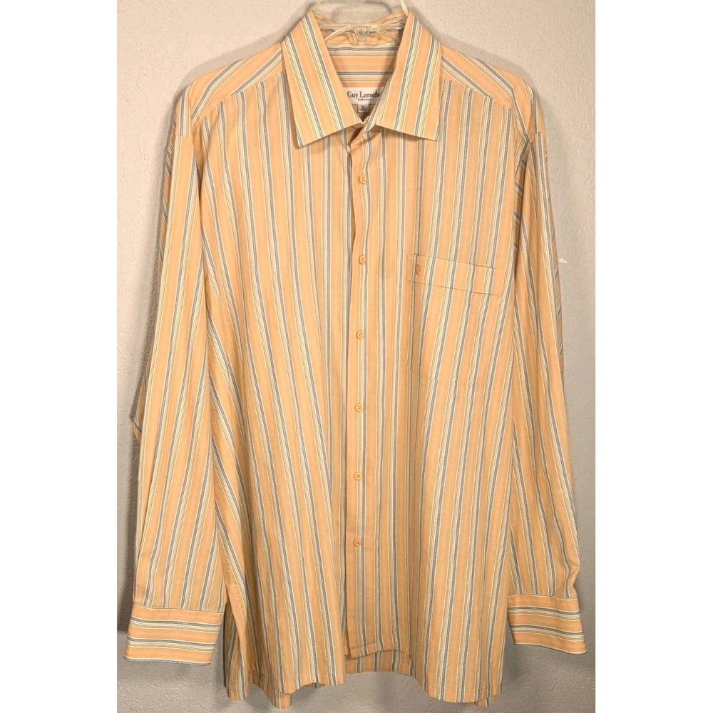 Guy Laroche Vintage Orange Stripe 17 1/2 34/35 XL Button Front Men's Shirt